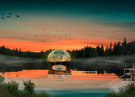 Circular Design Featuring Tempered Glass and Sustainable Pine for a Forest Retreat