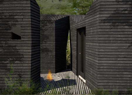 Charred Wooden Shingles and LunaWood Bring Warmth to a Forest-Integrated Retreat  