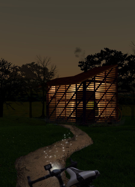 Rest Stop for Cyclists Featuring Recycled Wood Pallets and Polycarbonate Panels Along the EuroVelo 6 Route
