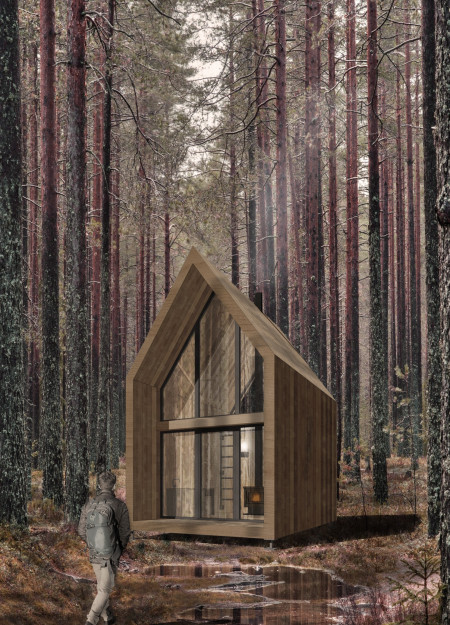 Meditation Retreat Crafted with Cross-Laminated Timber and Charred Wooden Shingles in a Natural Landscape