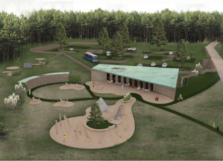 Rammed Earth Visitor Center Seamlessly Integrating Timber and Landscape Elements