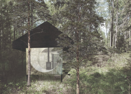 Flax-Insulated Retreat Nestled in a Latvian Forest with Timber Structure and Circular Windows