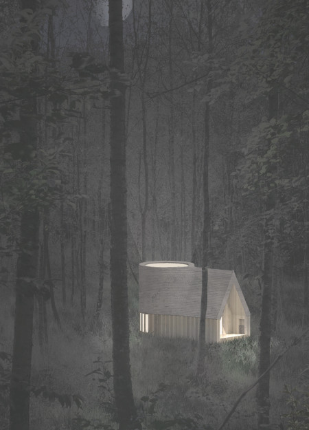 Cylindrical Retreat Crafted From Local Timber With Expansive Skylight For Natural Illumination