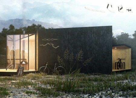 Charred Wooden Shingles and Cantilevered Structures in a Multiuse Community Space  