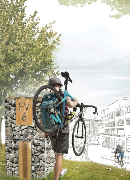 Gabion Structures with Local Stone Create Functional Rest Areas Along Cycling Routes  