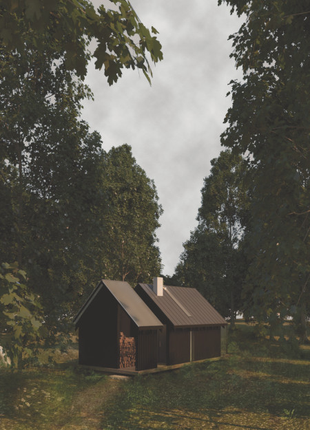 Charred Wood and Galvanized Steel Cabin Embraced by Woodland Tranquility