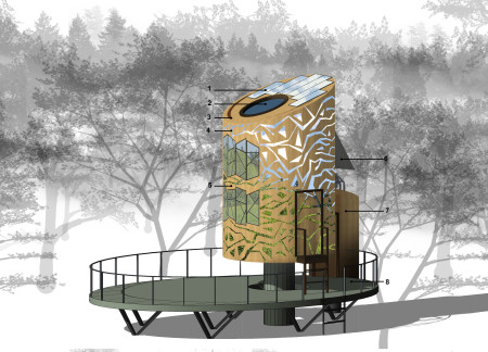 Charred Wooden Shingles and Cross-Laminated Timber Panels in a Multi-Use Community Space  