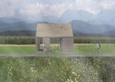 Rammed Earth Shelter with Triangular Form and Integrated Cycling Amenities  