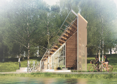 Elevated Shelter Crafted From Recycled Steel and Local Wood Along The EuroVelo Route