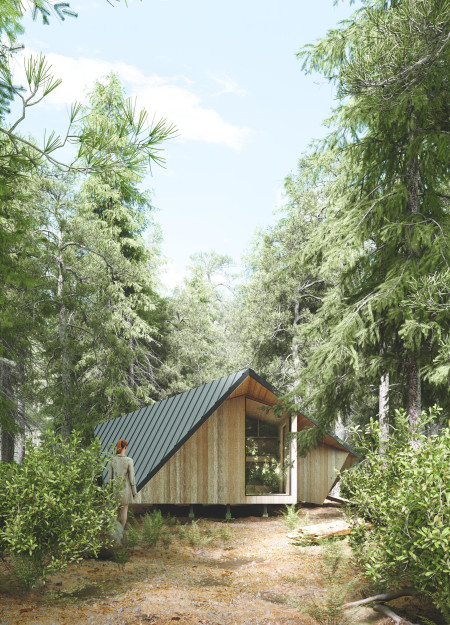 Charred Wooden Shingles and Thermal Glass Embrace in a Tranquil Forest Retreat  