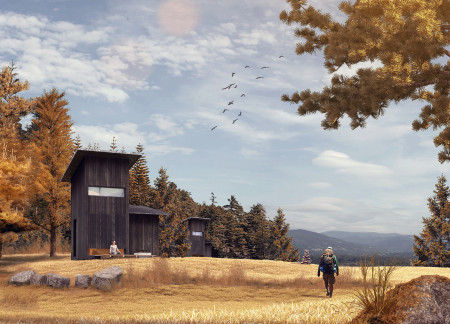 Charred Wooden Shingles and Cross-Laminated Timber Framework in a Nature-Integrated Retreat