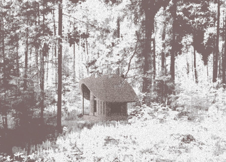 Thatched Roof Retreat Embracing Nature with Board Batten Walls and Cast Iron Warmth