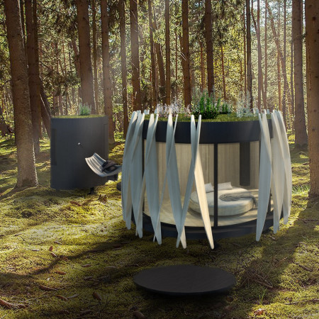 Cylindrical Retreat Crafted From Cross-Laminated Timber Panels with Interactive Plywood Facade  