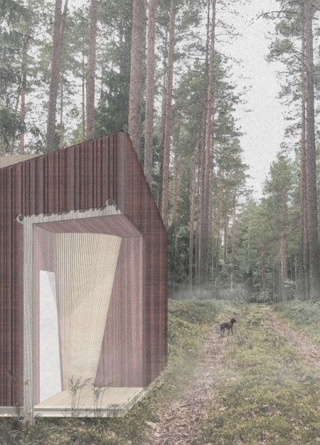 Charred Wooden Shingles And Waffle Slab Construction In A Meditative Forest Retreat