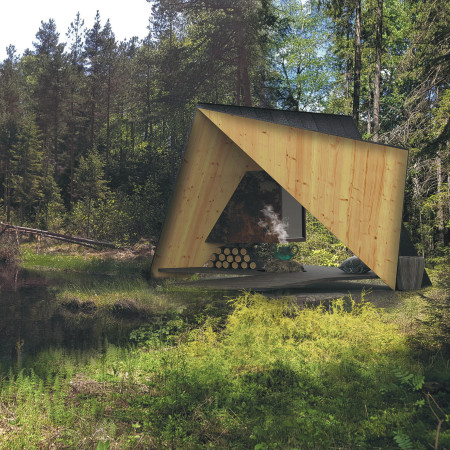 Eco-Tourism Retreat Featuring Larch Wood and Recycled Stone in a Forest Setting