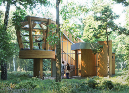 Biophilic Retreat Crafted from Glulam and Green Roof Integration Focused on Mindfulness