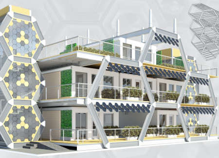 Modular Community Spaces Featuring Recycled Polymeric Materials and Green Walls