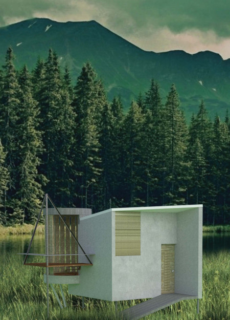 Cross-Laminated Timber Panels Enveloping a Meditation Space Amidst a Serene Landscape  