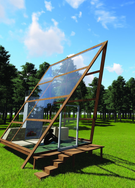 Meditative Retreat Featuring Eco-Friendly Pine and Natural Lighting Embraced by Water Elements