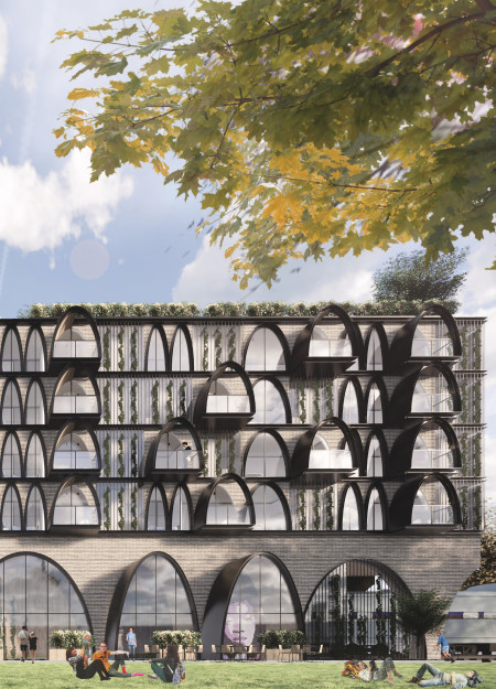 Curvilinear Arches in Brick and Glass Create Affordable Urban Living Spaces  