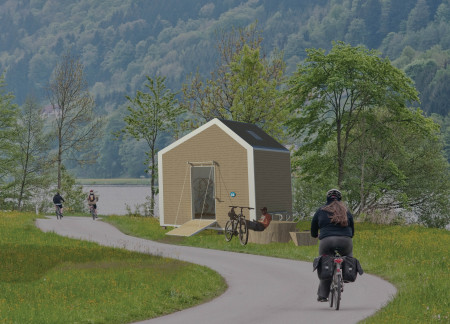 Solar-Powered Cabins Crafted from Engineered Wood and Metal Sheathing Along Scenic Cycling Routes  