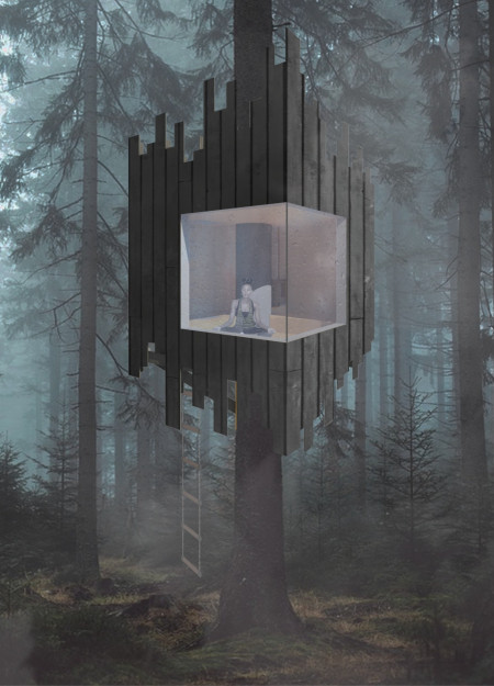 Elevated Meditation Space Crafted with Charred Spruce and Sustainable Materials  