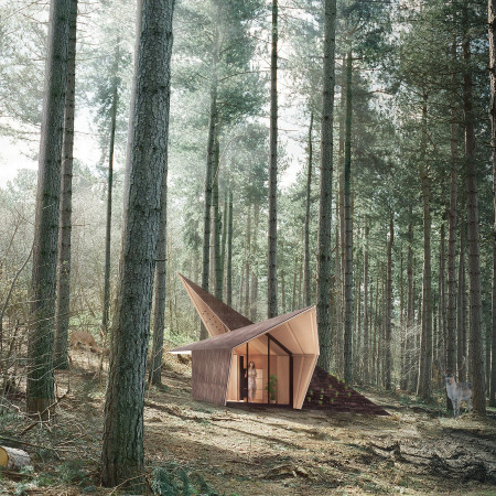 Charred Wooden Shingles and Laminated Timber Create a Harmonious Forest Retreat