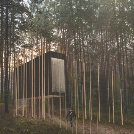 Elevated Shelter Crafted from Soft Maple and Glass for Mindful Retreat in Forest Setting
