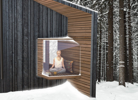 Charred Timber Retreats Integrated with Nature for Tranquil Meditation