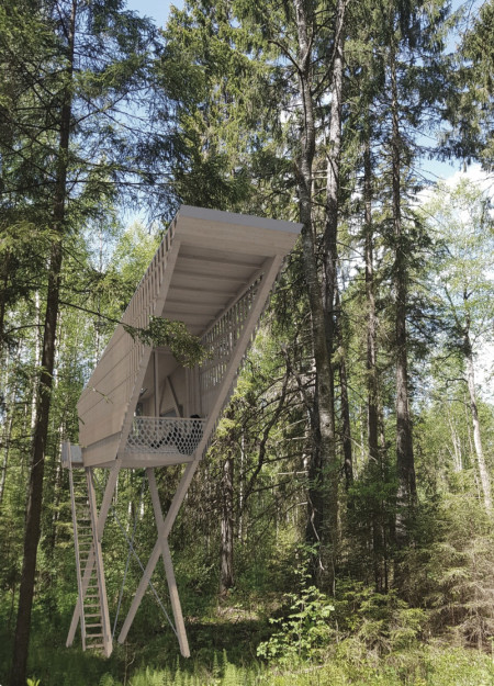 Trapezoidal Pavilions Crafted From Scots Pine With Horizontal Lathing For Community Engagement  