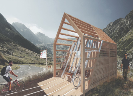 Charred Wood Design Blending Cross-Laminated Timber and Scenic Integration for Cycling Rest Stop