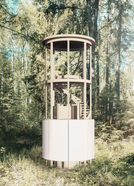 Cylindrical Retreat Crafted From Cross-Laminated Timber Panels With Charred Wooden Shingles  