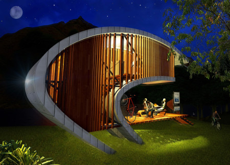 Charred Wooden Shingles and Biophilic Elements in a Community-Focused Space