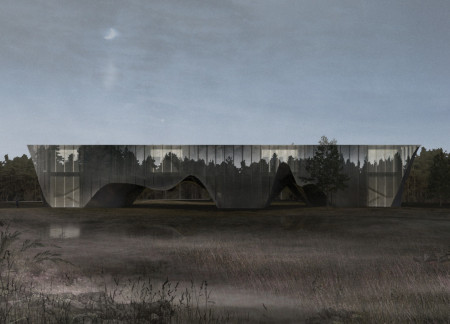 Charred Timber Structure Embracing Natural Light in Ecological Hub