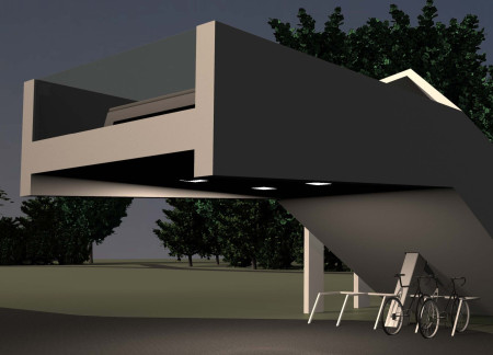 Cantilevered Shelter Crafted From Fiber-Reinforced Polymer and Concrete for Urban Cyclists