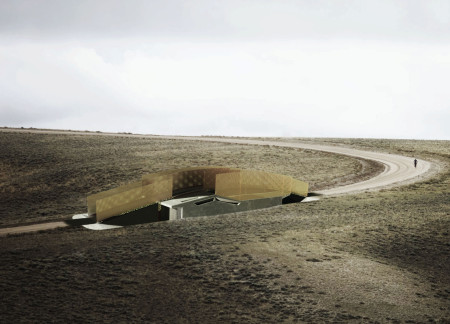 Rammed Earth Structure Nestled in Undulating Terrain with Solar-Powered Features for Cyclists