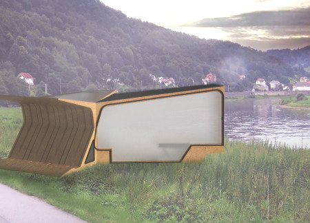 Repurposed Wood and Transparent Polycarbonate Merge in a Versatile Shelter for Cyclists  