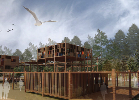 Living Walls and Reclaimed Materials Shaping A Multifunctional Community Space  