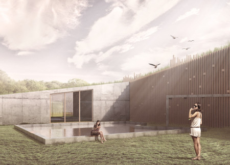 Charred Wooden Shingles and Elevated Walkways in a Nature-Inspired Visitor Experience