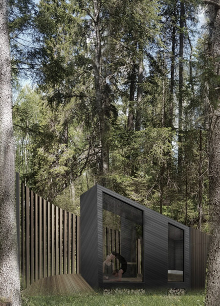 Charred Wooden Shingles and Sustainable Wood Create a Tranquil Forest Retreat