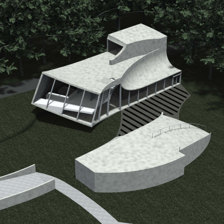 Curvilinear Structures with Transparent Façades and Natural Landscapes in a Community-Centric Space