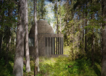 Spiral Cabin Featuring Charred Wooden Shingles and Natural Ventilation Techniques