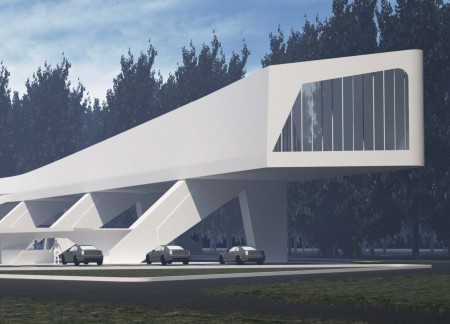 Elevated Structure With Transparent Facade and Sustainable Materials In A Coastal Bog Environment