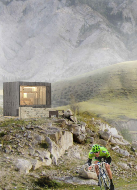Charred Wooden Shingles and Cross-Laminated Timber Create a Seamless Resting Hub for Cyclists  
