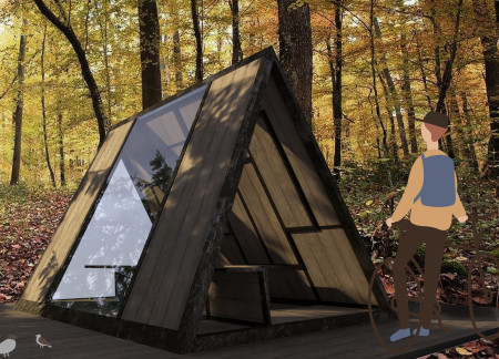 Charred Wooden Shingles and Modular Timber Panels Shaping Sustainable Rest Areas for Cyclists