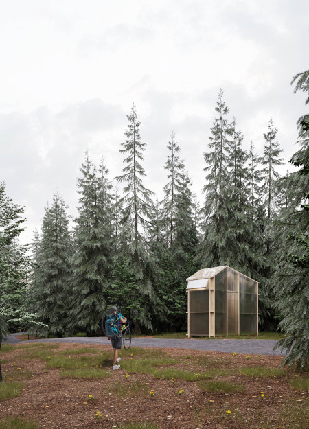 Charred Wooden Shingles and Polycarbonate Panels Shape Sustainable Modular Cabins for a Cycling Retreat  