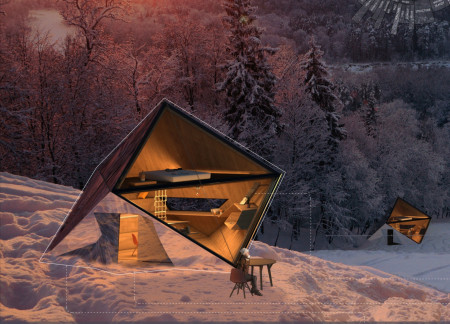 Rainwater Collecting Shelter Crafted From Angular Steel and Natural Timber  