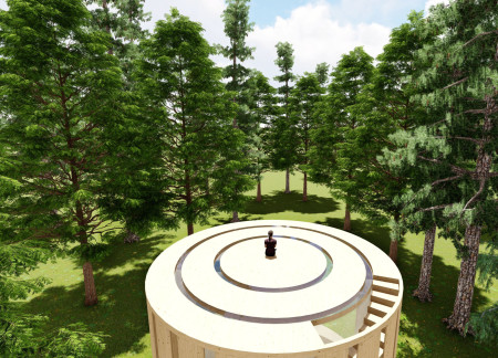 Cross-Laminated Timber Retreat With Rotating Columns Embracing Nature's Canopy