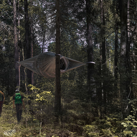 Suspended Retreat Crafted From Cross-Laminated Timber With Charred Shingle Accents  