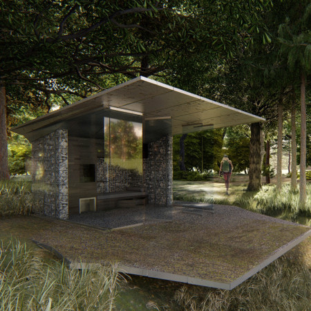 Gabion Walls and Rainwater Management in a Sustainable Forest Retreat  